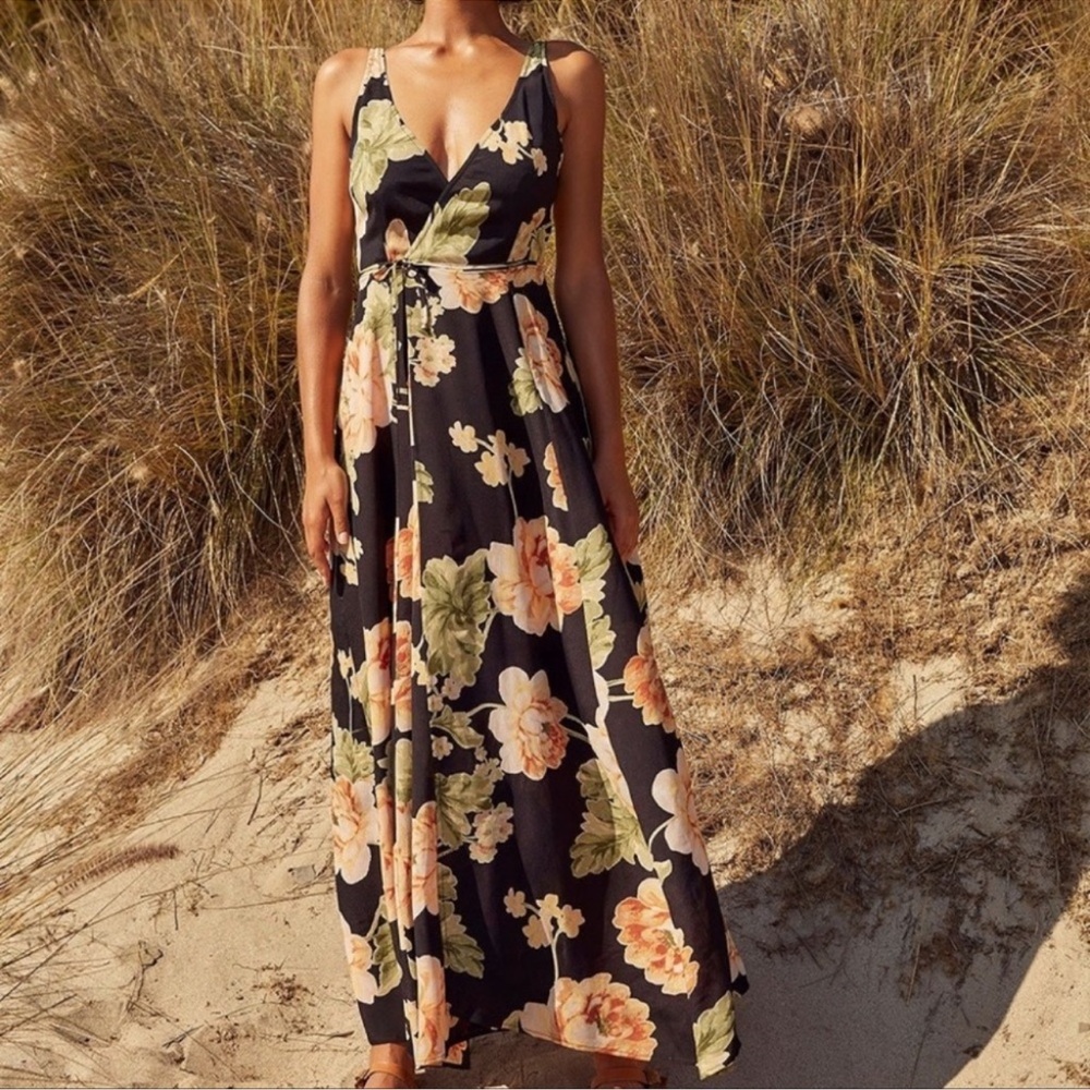 Christy Dawn Sarita Wrap Maxi Dress In Night Peony Black Floral Sz S